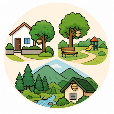 住宅地・公園周辺・山林近くなど対応エリアごとの特徴を表すイラスト