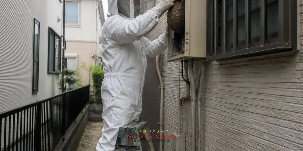 瑞穂町の住宅外壁内にできた蜂の巣の除去作業