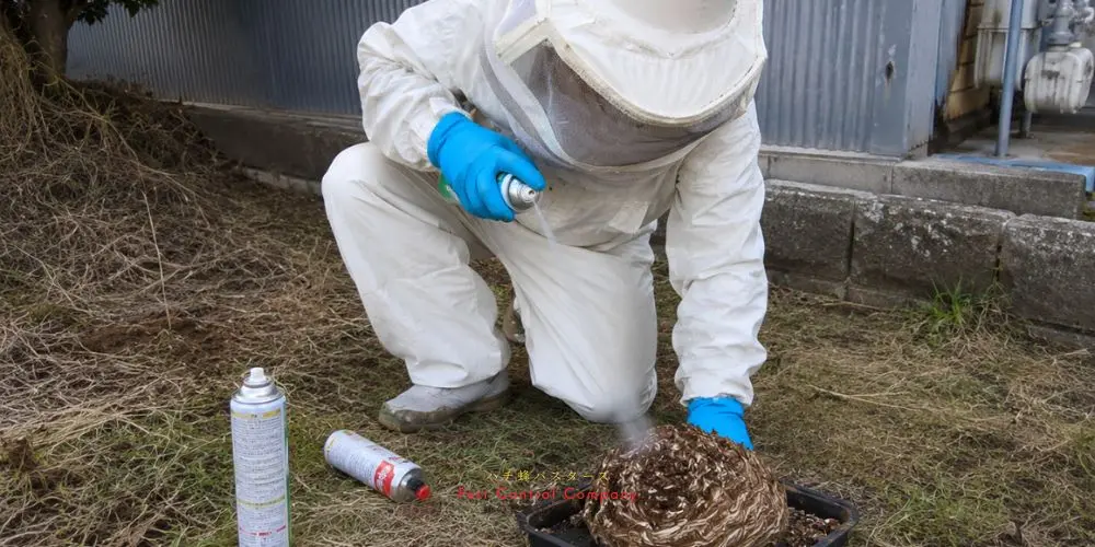 武蔵野市の庭木にできた蜂の巣の回収作業