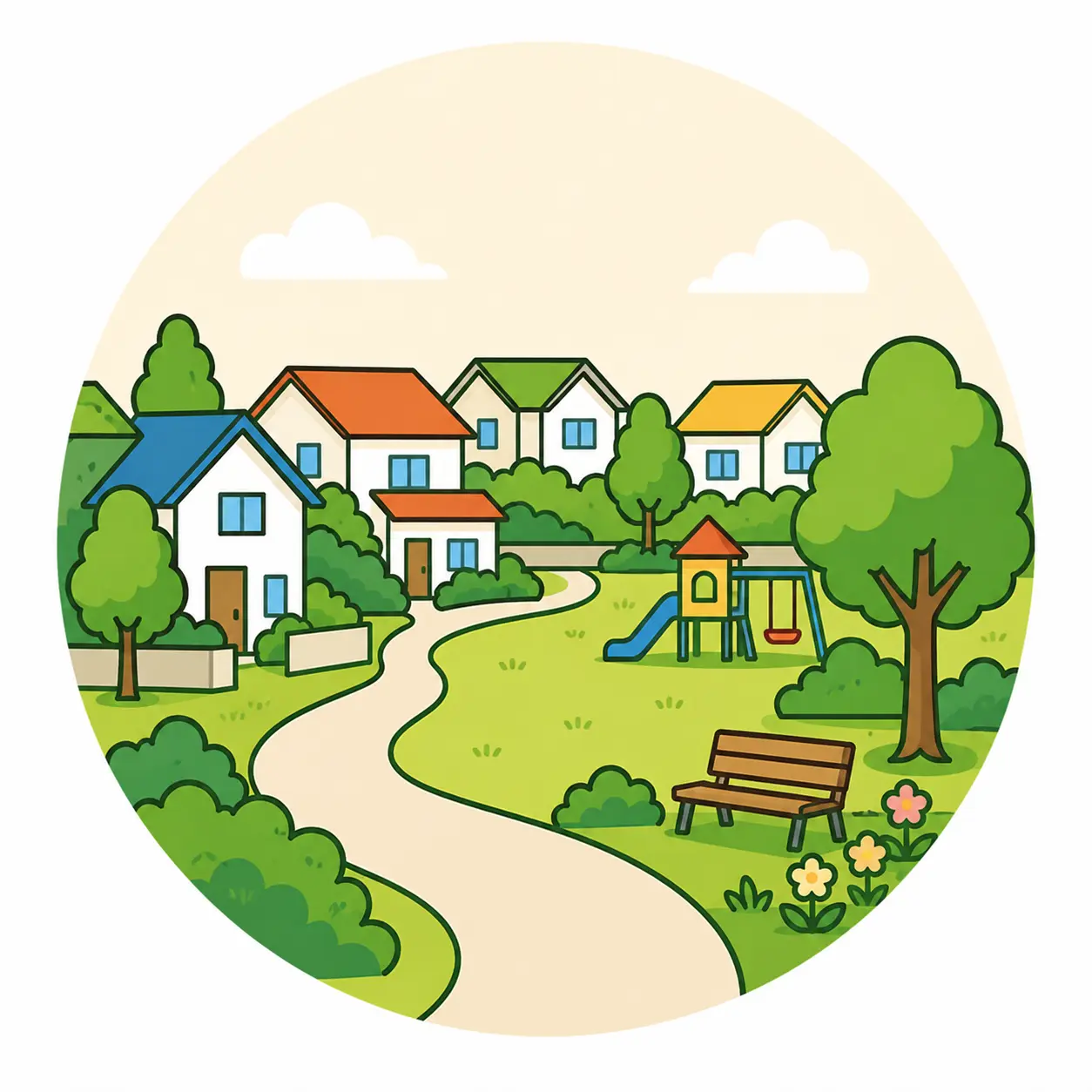 武蔵野市の住宅街と公園が近い地域を表したイラスト